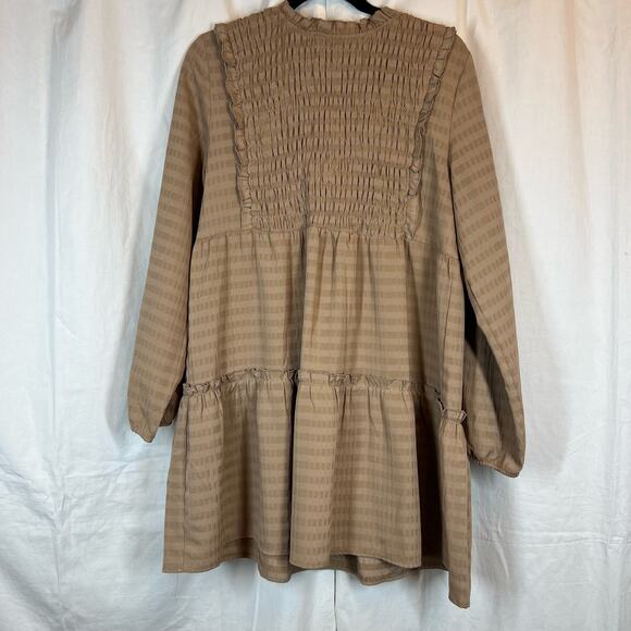 Pink lily tiered smocked bodice babydoll tunic dress long sleeve - Picture 1 of 5